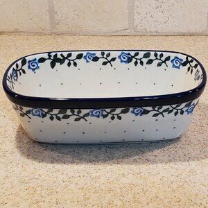NWT Ceramika Artystyczna Mini Loaf Pan in Blue Rose Vine